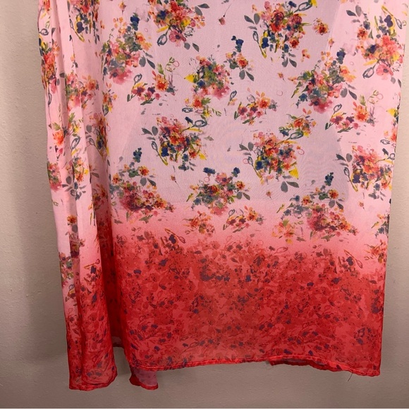 0X Red Orange Floral Sleeveless Semi Sheer Best Ombre Plus 14W Open Front Light - Picture 13 of 15